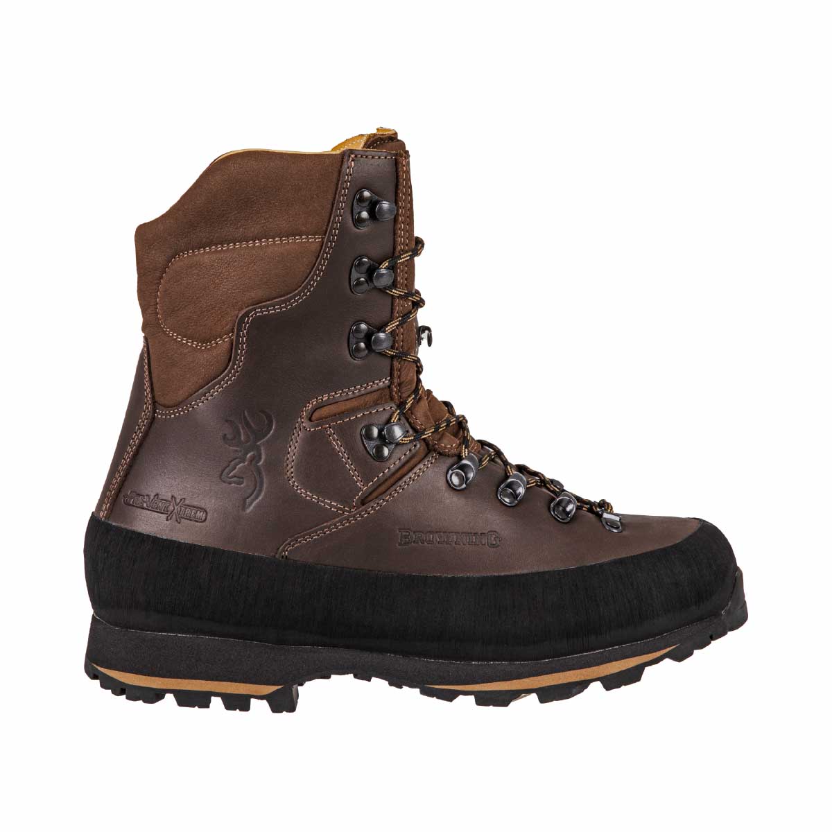 Botte de chasse Vulcano Browning avec semelle Vibram et pare pierre intégral. Cuir huilé et nubuck. Idéale terrain rocailleux, pentes et sols instables.