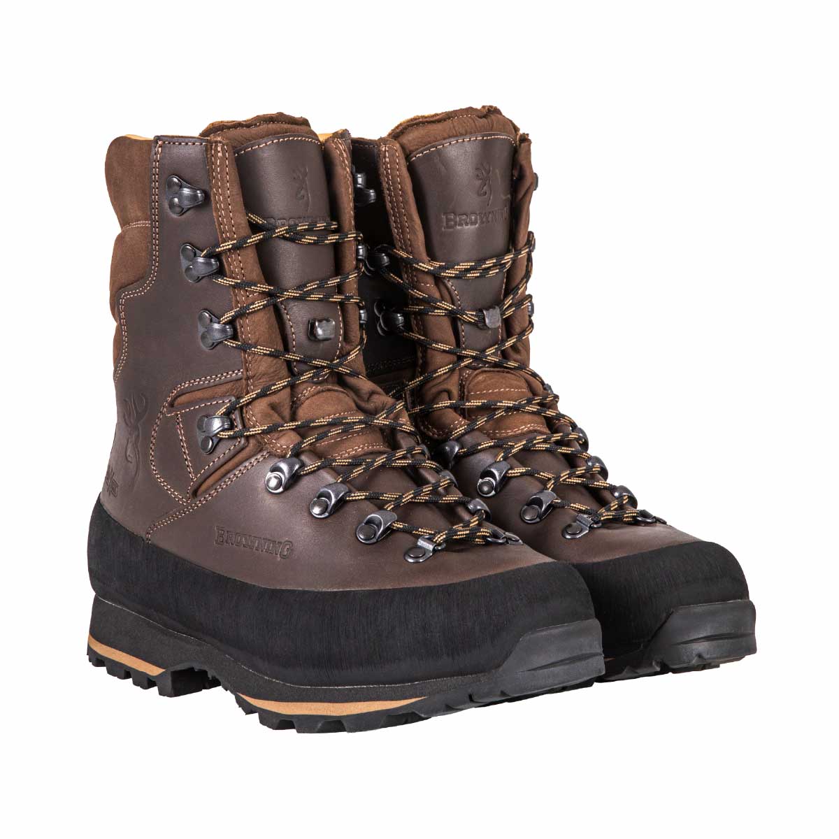 Botte de chasse Vulcano Browning avec semelle Vibram et pare pierre intégral. Cuir huilé et nubuck. Idéale terrain rocailleux, pentes et sols instables.
