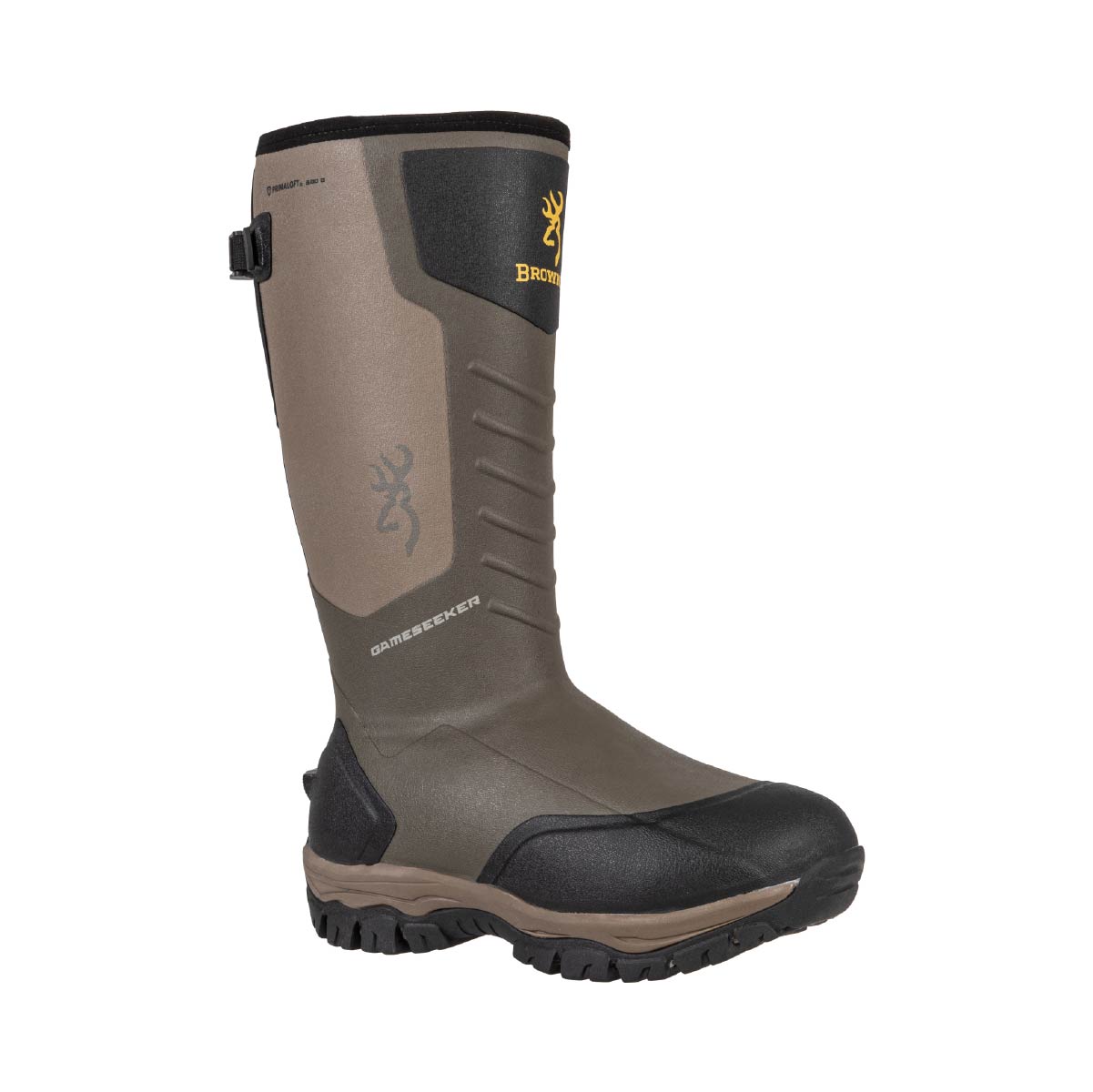 Botte de chasse isolée Gameseeker Browning. Isolation PrimaLoft 800g, tige néoprène imperméable, fermeture éclair latérale. Idéale conditions froides et humides.