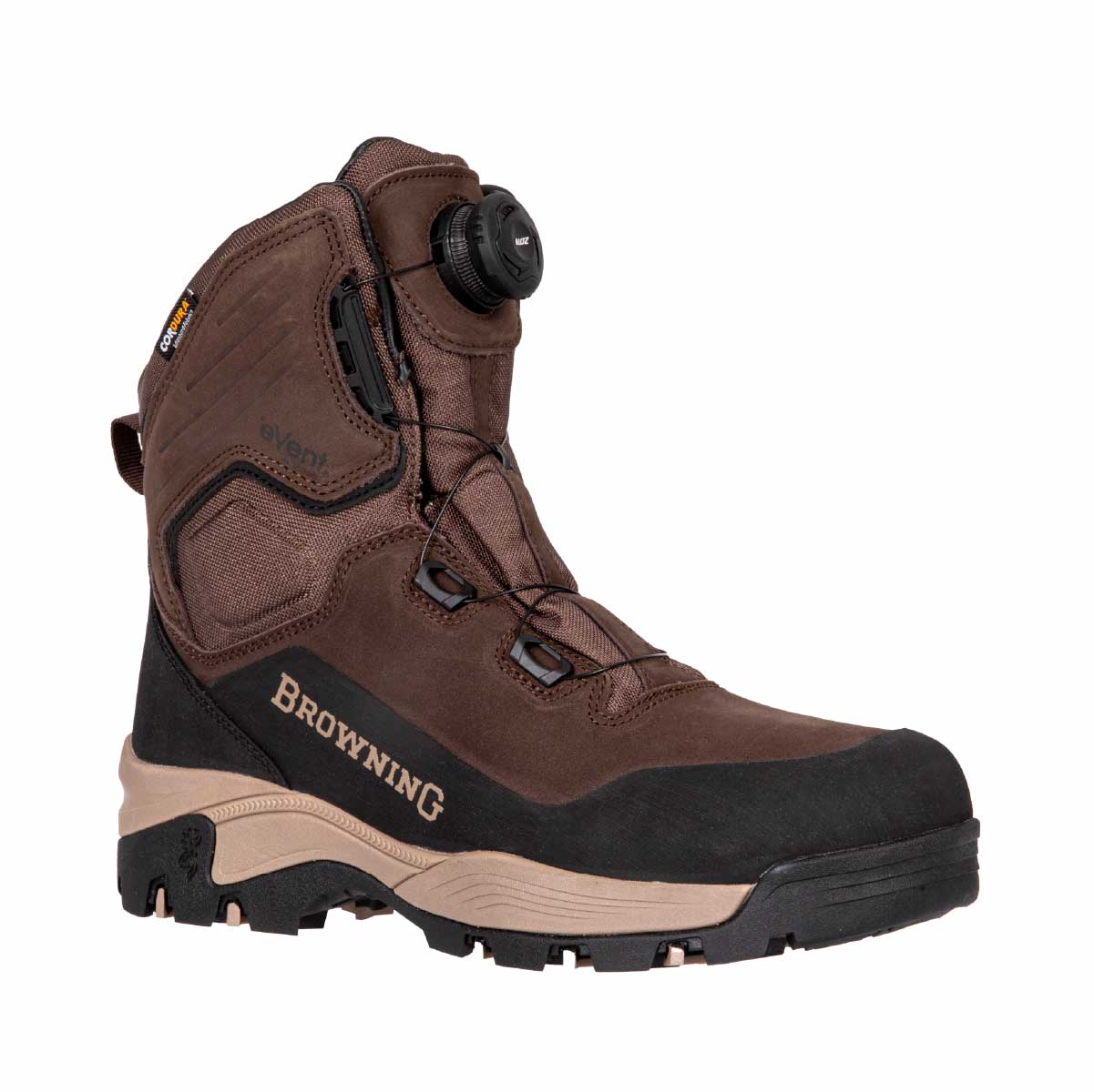 Botte de chasse Huntsman II Browning avec laçage MOZ et membrane eVent. Respirabilité supérieure, doublure cuir pleine fleur. Idéale forêt et terrains accidentés.