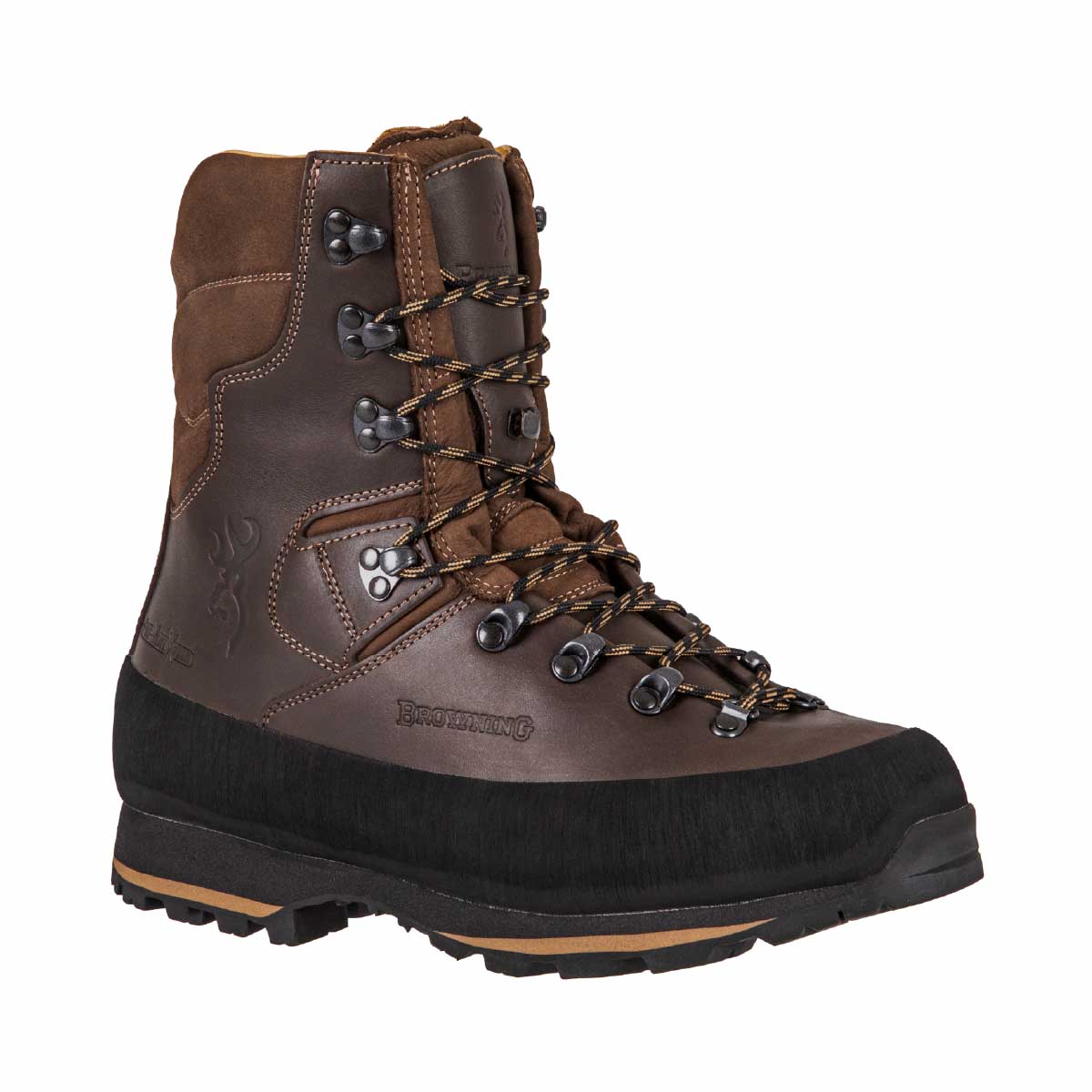 Botte de chasse Vulcano Browning avec semelle Vibram et pare pierre intégral. Cuir huilé et nubuck. Idéale terrain rocailleux, pentes et sols instables.