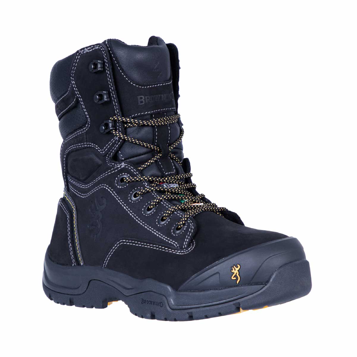 Botte de travail Avenger 8 Browning légère. Embout composite CSA, semelle EVA renforcée, cuir huilé. Construction légère, longues journées de travail intensif.