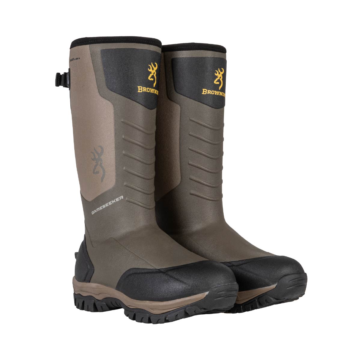 Botte de chasse isolée Gameseeker Browning. Isolation PrimaLoft 800g, tige néoprène imperméable, fermeture éclair latérale. Idéale conditions froides et humides.