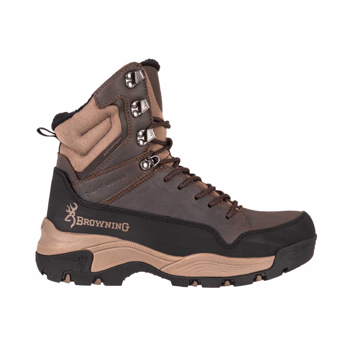Botte de chasse Huntsman Browning en cuir huilé Crazy Horse. Isolation PrimaLoft 100g, membrane imperméable respirante. Terrains accidentés et longues marches.