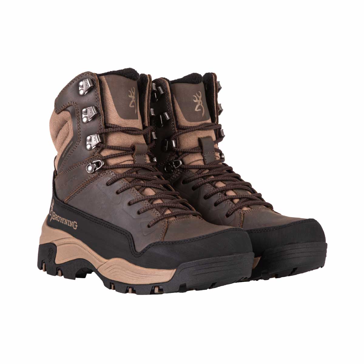 Botte de chasse Huntsman Browning en cuir huilé Crazy Horse. Isolation PrimaLoft 100g, membrane imperméable respirante. Terrains accidentés et longues marches.