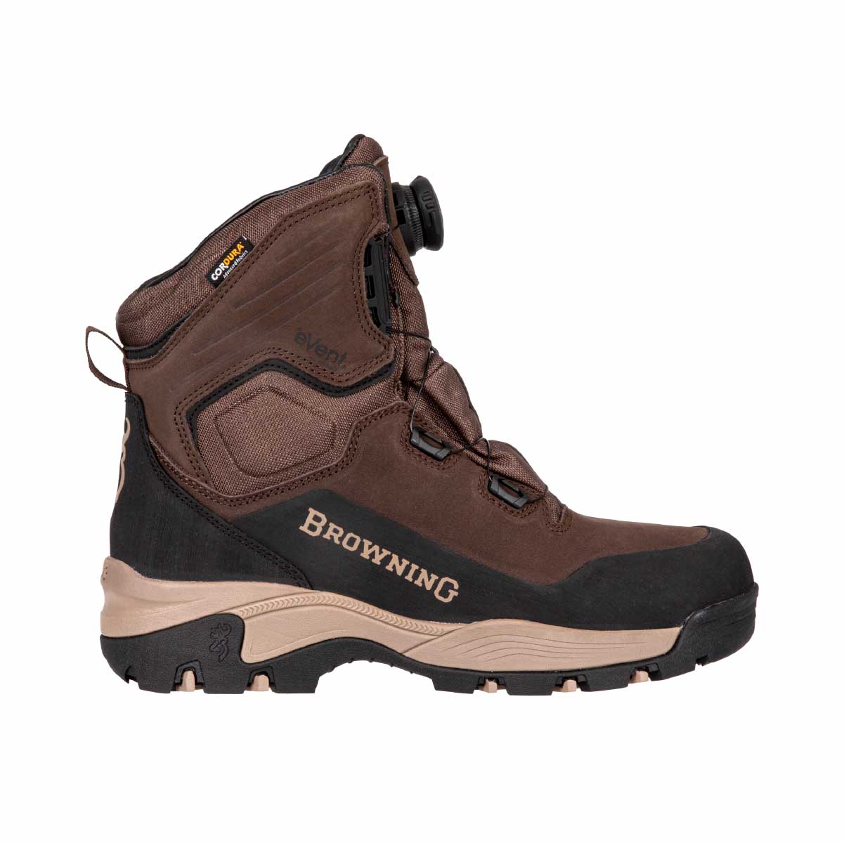 Botte de chasse Huntsman II Browning avec laçage MOZ et membrane eVent. Respirabilité supérieure, doublure cuir pleine fleur. Idéale forêt et terrains accidentés.